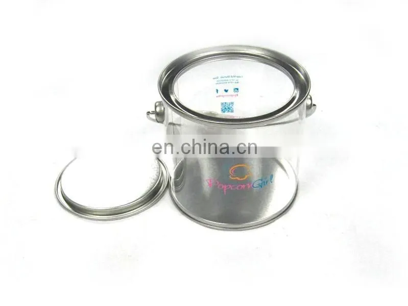 Popular clear candy round tin can with handle