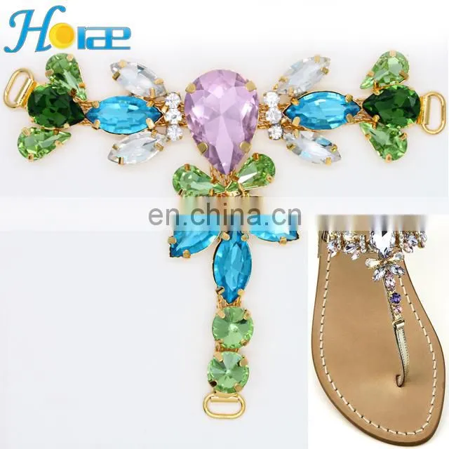 China Wholesale Fashion T Shape Colorful Rhinestone Crystals Sandal Shoes Ornaments