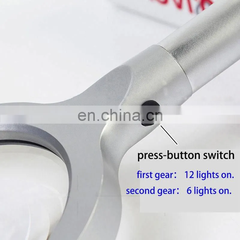 Metal Material Aluminum Alloy 12 LED Lights 5 Times 10 Times HD Reading Magnifying Glass