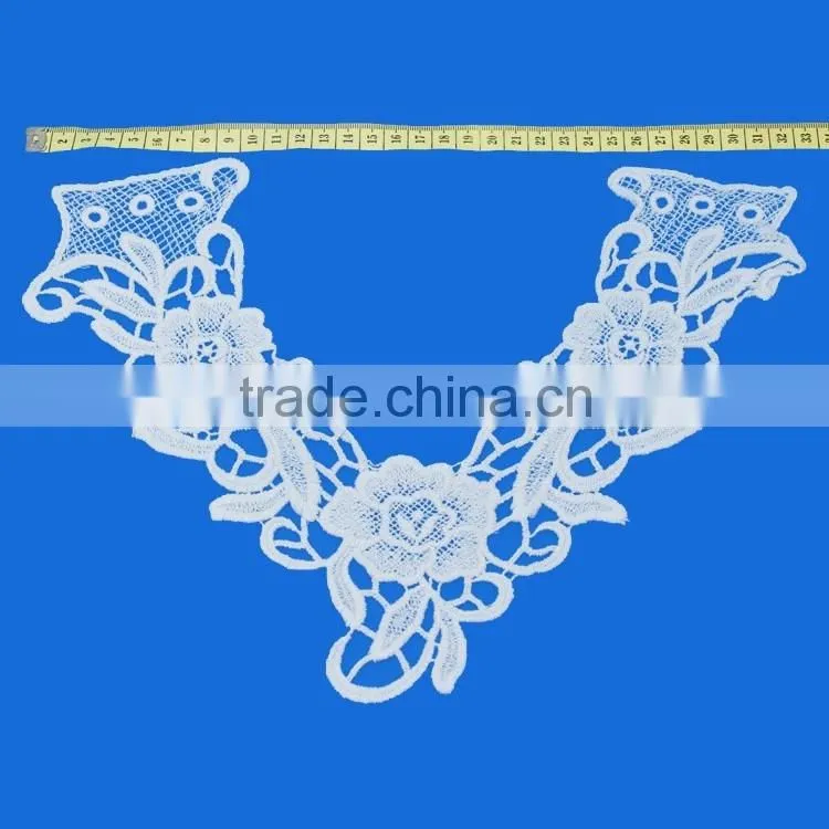 Fashion promotional custom Chinese V shape mesh embroidery collar neckline applique for dress