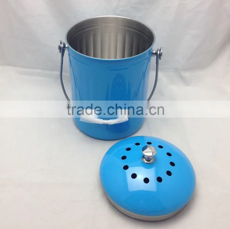 Stainless Steel Compost Bin 1.5 Gallon with Color with Carbon Filter 18.3x29cm