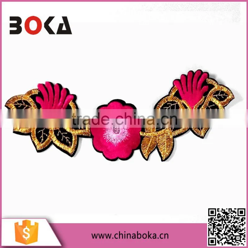 BOKA Iron on Embroidered Flower Patches with Gold Lurex