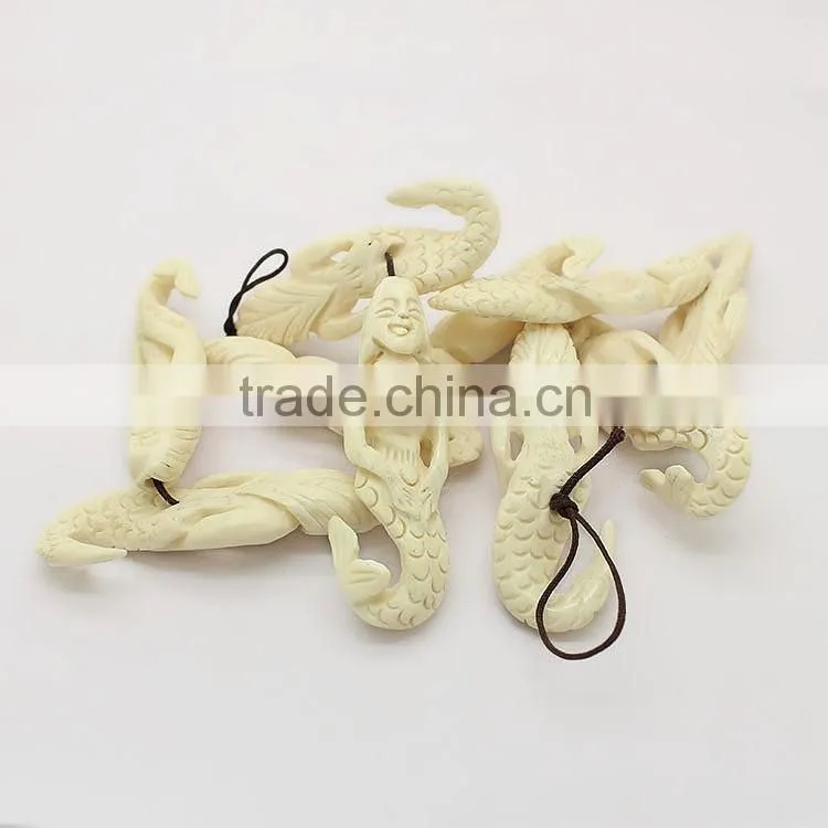 OB041 Excellent detail carved Mermaid bone Pendant
