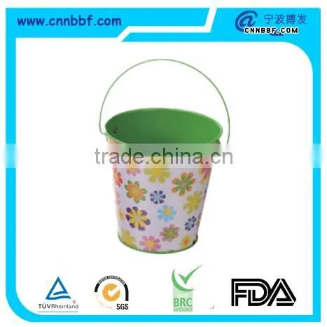 Top round metal tin buckets with Flower printing bucket and handle