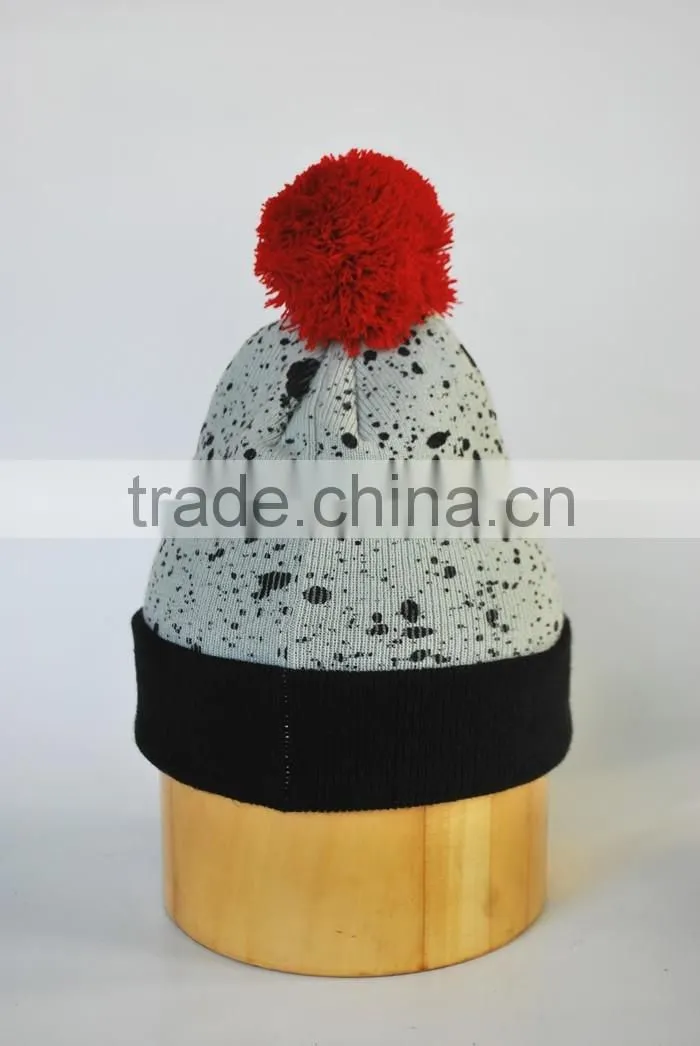 Winter ball on top beanie hats with custom Label