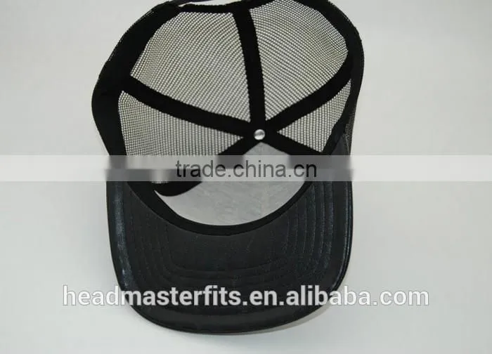high quality black trucker cap/pu blank plain mesh cap