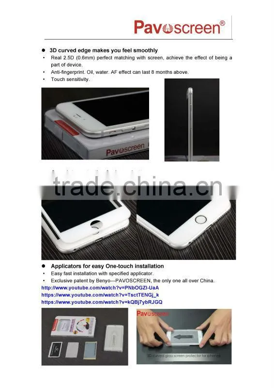 Pavoscreen Anti-glare 9H 2.5D Mobile Phone LCD monitor tempered Glass screen protector film for iPhone 6 mobile phone