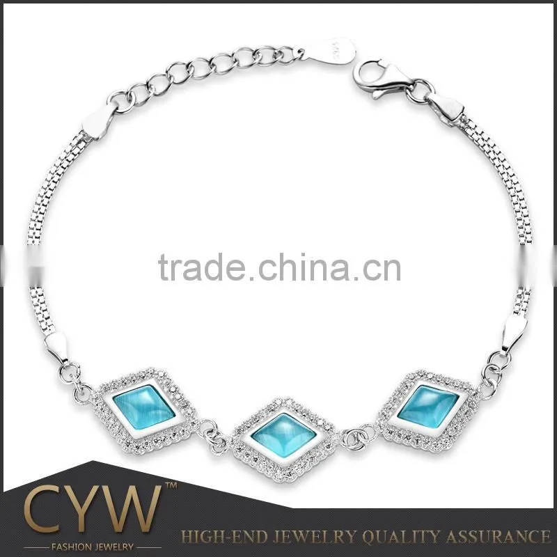 CYW opal rhombus noble 925 Silver bracelet fashion girl dresses jewelry