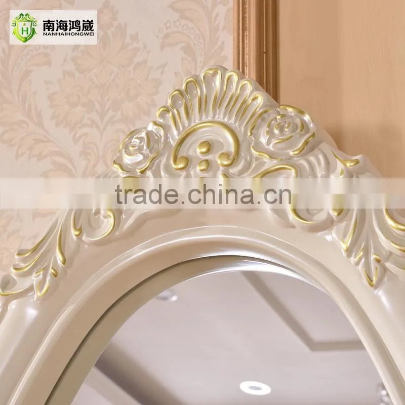 Decorative White Silver Oval Wooden French European Classic Baroque Style Bedroom Large wooden vintage mirror