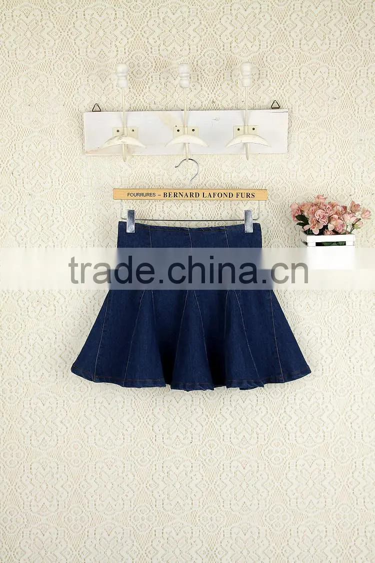 High waist short denim skirt women blue elasticity denim pleated mini skirt girls ball gown sexy girls in short denim skirt