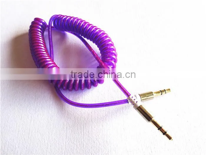 flexible dc3.5m to dc3.5m spiral metal transperant cable extend stereo audio aux cable