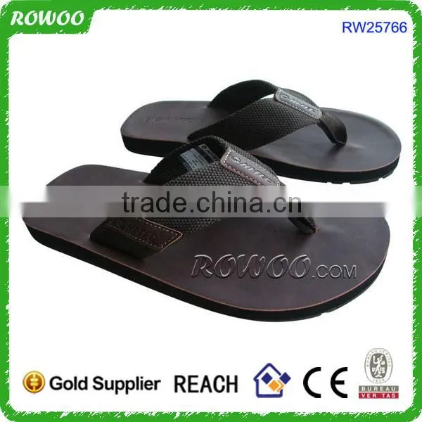 Brown Leather PU upper men Sandal shoes Slipper PU