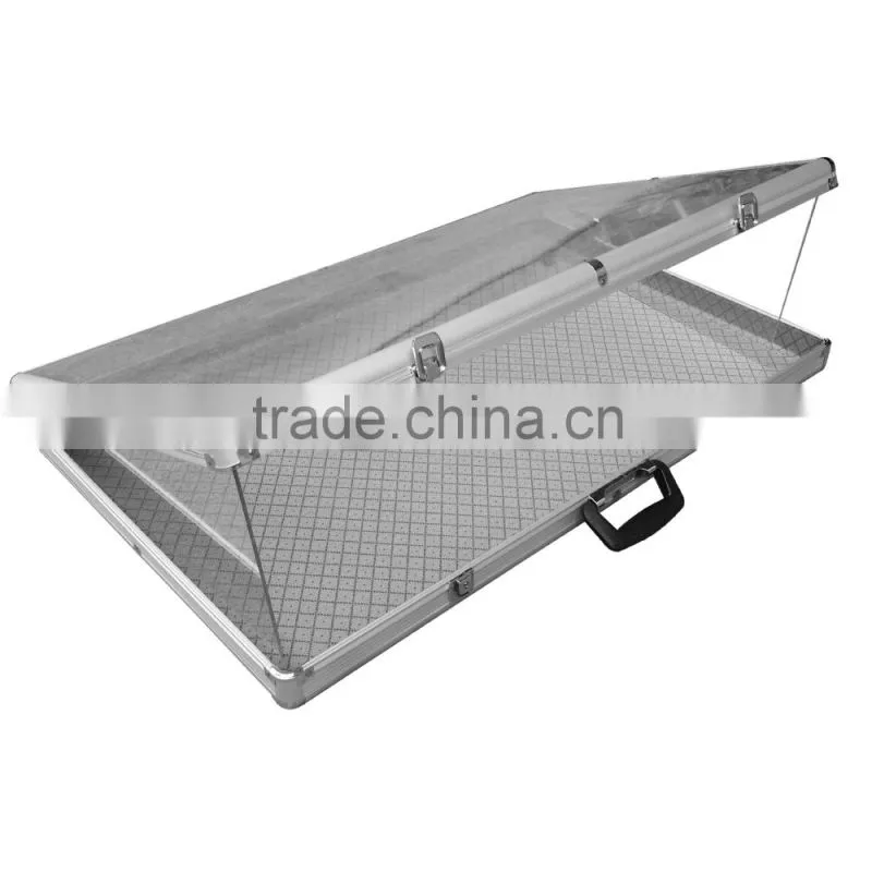 Large Aluminum Glass Top Display Locking Travel CounterTop Case w/side panel