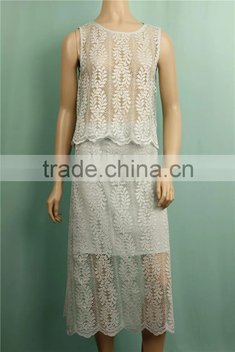 2016 S/S NEW DESIGN lace fabric sleeveless summer ladies suit design