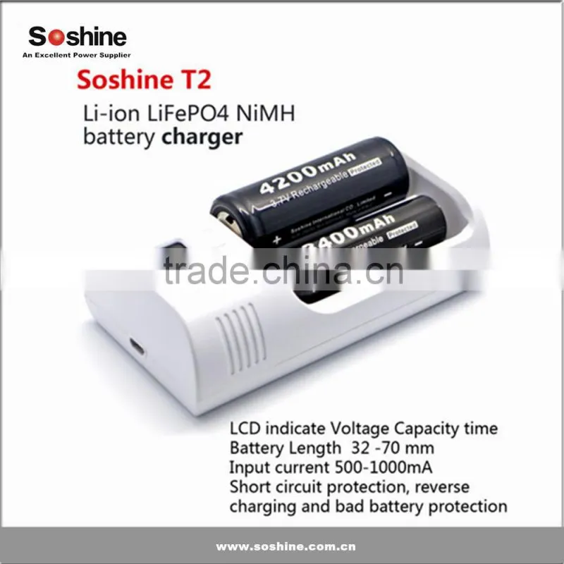 Soshine T2 LCD Universal Charger for 26650 18650 C AA AAA universal ni-mh li-ion battery charger 18650 battery charger