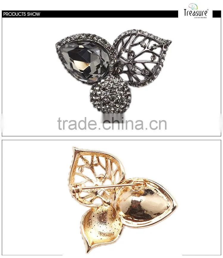 Custom new popular jewellry hollow alloy golden and gun black leaf brooch jewelry