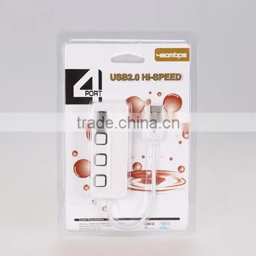 4-Port USB 2.0 Hub with Individual Power Switches and LEDs