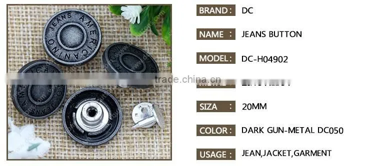Fashion cutom metal zinc alloy button for jacket garment