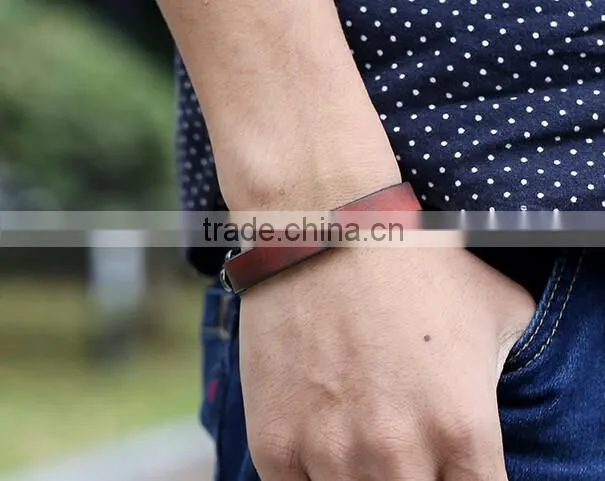 Braided leather bracelet cuff with metal snap closure Adjustable Genuine leather