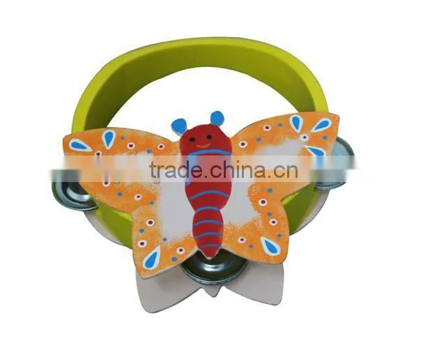 Children customized wooden toy musical Instrument butterfly tambourine for childen