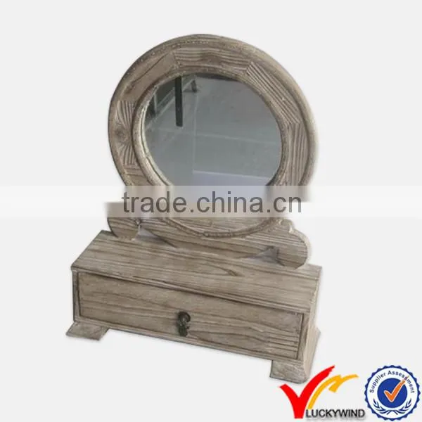 natural wood finish dressing mirror with jewelry cabinet