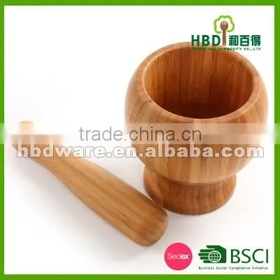 custom bamboo garlic pot and tool,wood mortar pestle