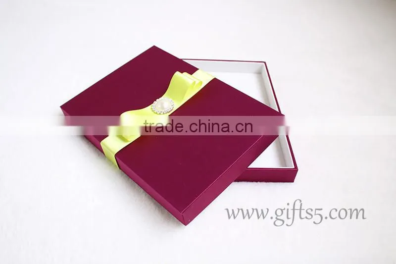 Elegant Burgundy wedding invitation boxes with pearl