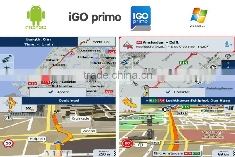 Supporting Igo genuine map android system GPS navigation with wifi and backup camera display for any cars
