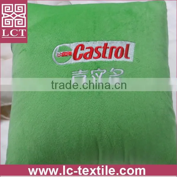 supply open as a blanket softest plush fabric advertising cushion with branding logo embrideried(LCTP0044)