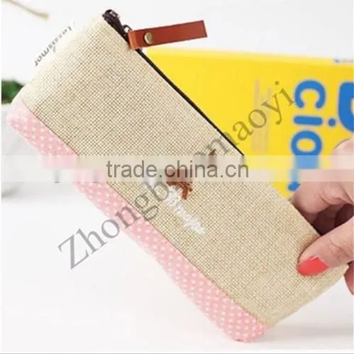 Lovely Canvas student Storage Zipper Pencil Case bag