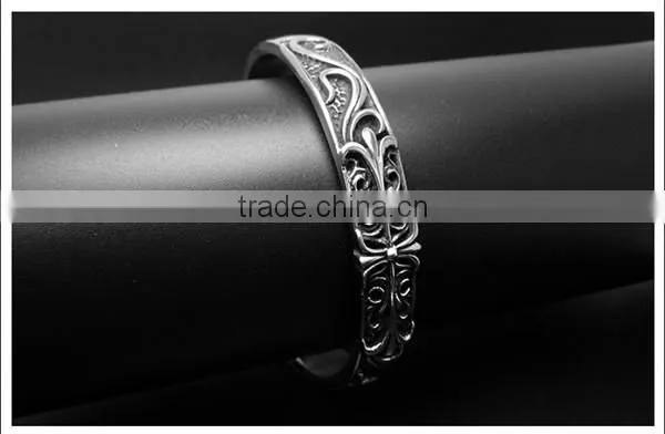 C shape antique silver vintage engraved stainless steel bangles