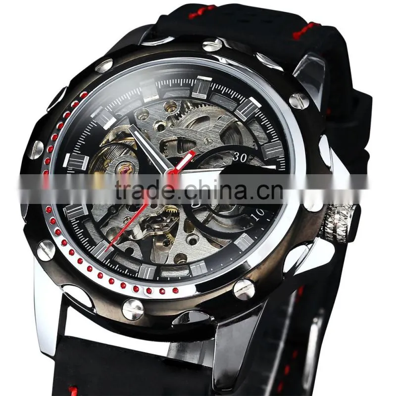 Men's Stylish Silicone Skeleton Analog Auto Mechanical Sport Watch