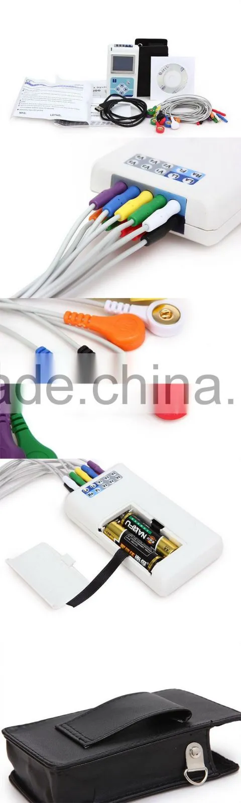 CE ISO 12 channel 12 Lead Color LCD display mini holter ECG with 24 Hours recorder