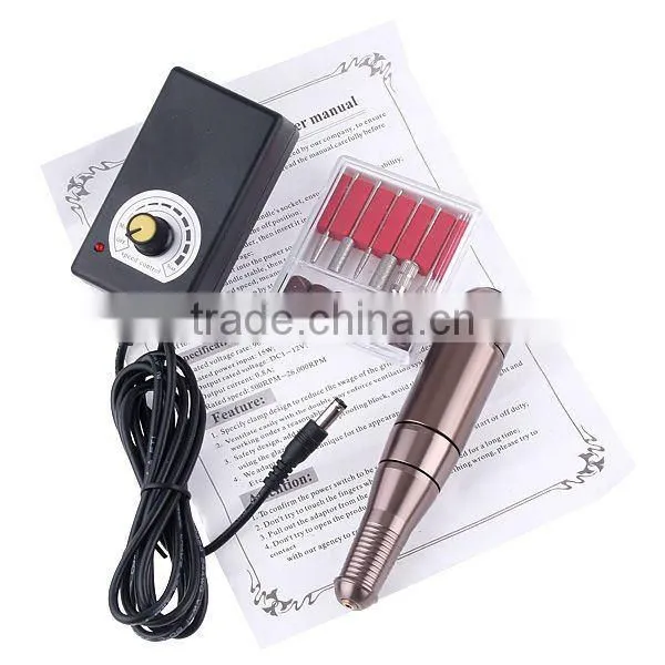 GOLDEN ELECTRIC NAIL DRILL MANICURE PEN MACHINE 6 BITS