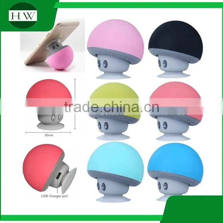 mushroom silicone music amplifier mobile phone sucker stand holder sound box mini portable waterproof wireless bluetooth speaker
