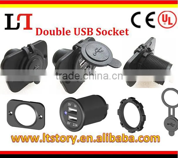 Double Car Cigarette Lighter Socket Splitter 12V USB 2.1A 1A Power Adapter Charger