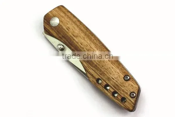Real Zebra Wood Pocket Survival Stainless Steel Knife For Outdoor
