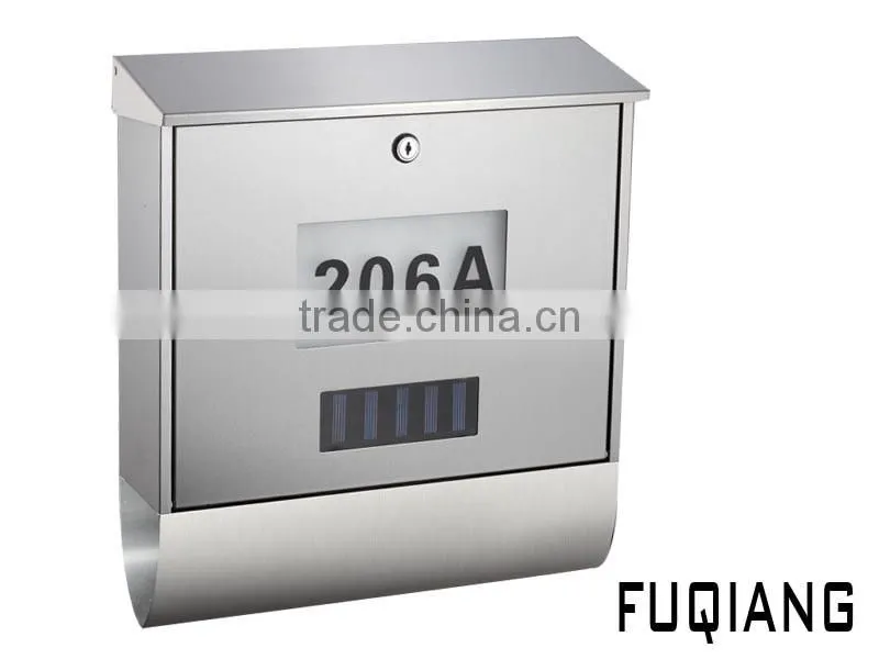FQ-125 Qualified Solar Led Mailbox with Newspaper Holder and house number mailbox