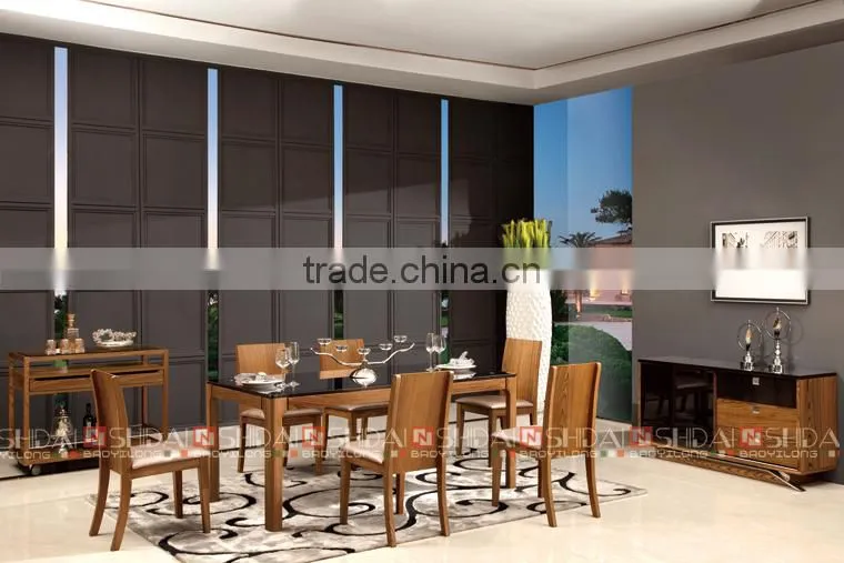 Shidai Furniture Rectangular Dining Table with Glass Top in Walnut A-35