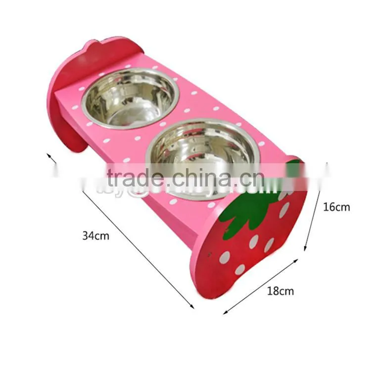 High quality safety stainless steel bowl wooden pet feeder for small dogs cats and pets W06F045