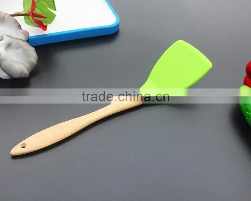 CK-3123 High quality FDA & LFGB 7pcs gadget silicone kitchen cooking tools set eco silicone kitchen utensil set with wood handle