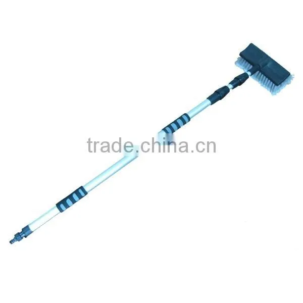3 Metre plastic bristle aluminum long telescopic handle water flow through cleaning brush