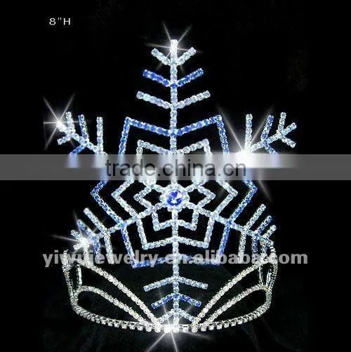 H172-245 8" Beautiful Christmas Snowflake Blue Rhinestone Pageant Crown&Tiaras