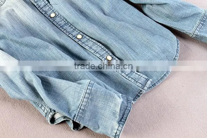 Women denim shirt/blouse, long sleeve shirt/blouse, Women vintage denim shirt/bouse, stone washed denim shirts/blouse