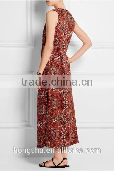 Fashion Sleeveless Vintage Boho Dress Latest Women Linen Dress HSD6672
