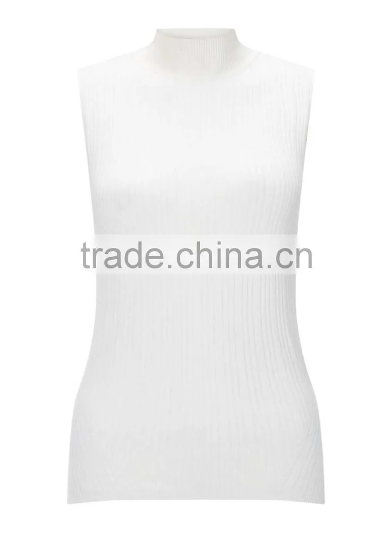 2016 Fashion Cream Sleeveless Knit Rib Tank Top HST8046