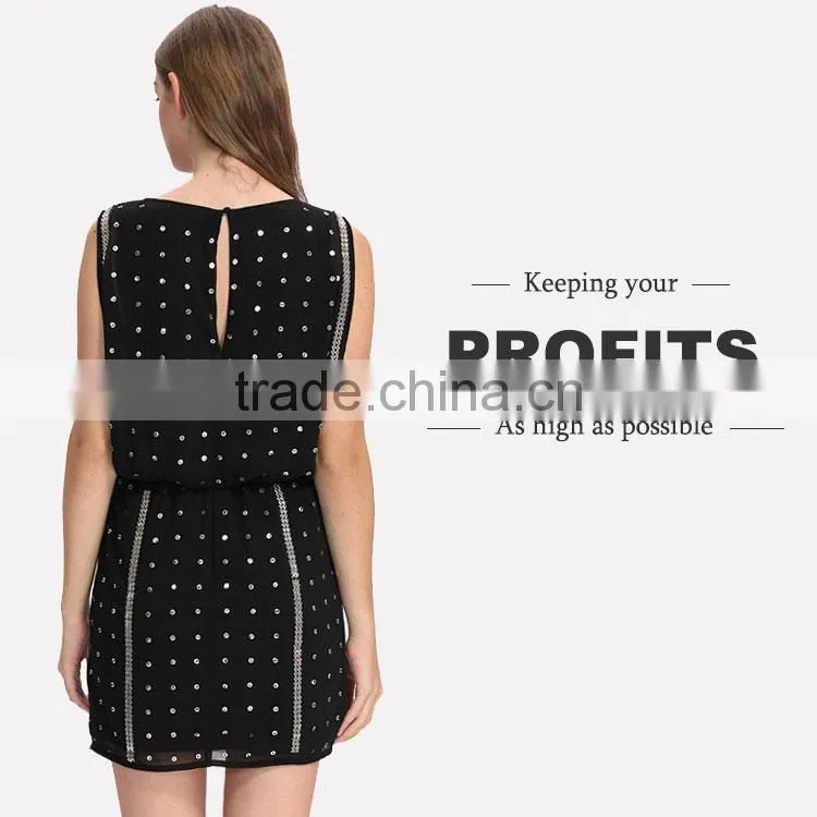OEM Service Supply Design Sleeveless Latest Sequin Top Chiffon short Skater Dress