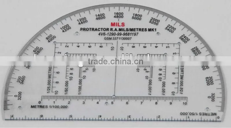 Kearing square scale protractor, plastic military protractor, with triangel scale inside 1:50000 & 1:25000 #KMP-4