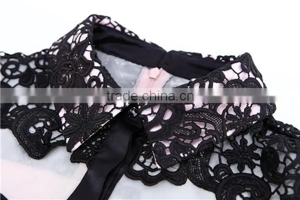 New long-sleeved black lace stitching fluffy skirt fashion dress women's clothing imported from china