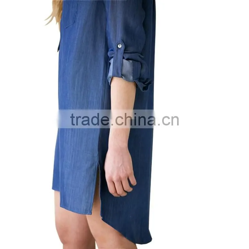 Fashion denim tops women dress with pure color long sleeve cowboy dress for women 2017